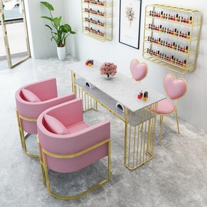 Juego de Muebles para Salón de Uñas, Mesa de Manicura Doble y Juego de Sillas, Mesa de Uñas Rosa, Muebles de Manicura para Salón - Product Image 2
