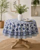 Nappe de table ronde bleue à motifs floraux, 100% coton, faite à la main, personnalisée, moderne, lavable, pour mariage, maison, salle à manger, en provenance du Rajasthan