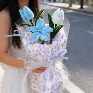 Ramo de Tulipanes y Phalaenopsis Artificiales con Técnica de Flocado, Hecho a Mano, Regalo Creativo para el Día de la Madre, Cumpleaños y Festividades - Product Image 3
