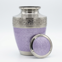 Urne funéraire en laiton argenté de haute qualité, gravée de motifs floraux, avec corps texturé lavande, pour cendres humaines