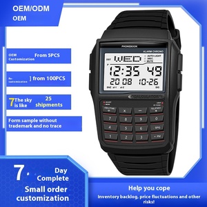 Reloj con esfera Digital luminosa impermeable multifuncional Retro elegante para hombre, calculadora, número de teléfono, libro, banda de plástico de aleación - Product Image 2