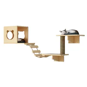 고양이 선반 및 퍼치 벽걸이 형 실내 고양이 가구 단단한 나무 고양이 벽 집