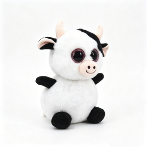 Peluche de Vaca Personalizado con Ojos Grandes y Brillantes, Vaca Blanca y Negra con Relleno de Algodón PP y Forro de Malla, Accesorios - Product Image 1