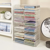 Organisateur de CD empilable en plastique transparent avec pieds en caoutchouc, support rectangulaire pour boîtes à bijoux, idéal pour salle de cinéma