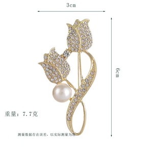 Trâm cài áo nữ mạ vàng hợp kim zircon hoa tulip cao cấp Hàn Quốc, chất lượng cao, dùng cho đám cưới, đính hôn, trang sức cài áo - Product Image 3