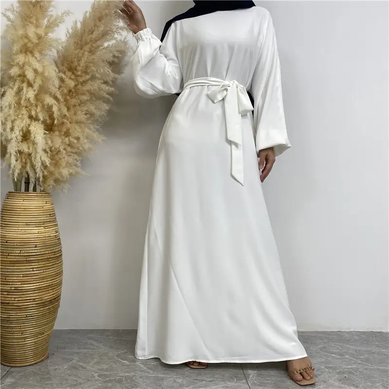 Nida Áo Abaya Vải Dubai Tay Ôm Co Giãn Áo Abaya Trơn Kín Thời Trang Nữ Hồi Giáo Đầm Khiêm Tốn Có Túi Hai Bên