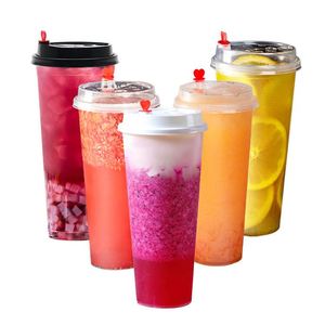 Fabrication de gobelets en plastique PP transparent givré écologiques pour boissons chaudes et froides, 600 ml, 700 ml, gobelet pour thé au lait, jus, café, soda avec couvercle - Product Image 2