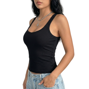 Top de tirantes acanalado liso de moda para mujer, sexy, ajustado, con cuello redondo, chaleco informal de verano, camiseta básica, económicos, con etiquetas personalizadas. - Product Image 2
