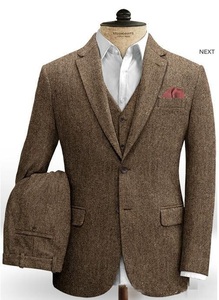 Smoking da Matrimonio <span class=keywords><strong>Marrone</strong></span> Scuro, Completi da <span class=keywords><strong>Uomo</strong></span> in Tweed a Spina di Pesce, Abiti da Sposo, Completo da Testimone, Blazer da <span class=keywords><strong>Uomo</strong></span>, Abiti su Misura - Product Image 2