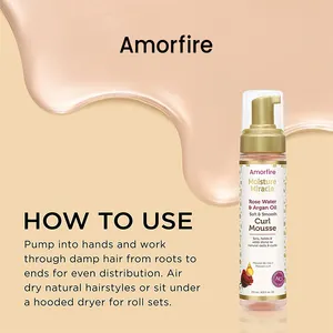 2022 Amorfire Arganrro professional private logo soft defined e gestibile curls styling mousse per capelli schiumosa per le donne