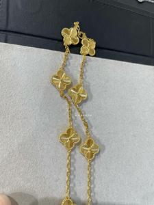 Collana da Donna in Rame con Quadrifoglio e Dieci Fiori, Placcata Oro 18K, Incisione Laser CNC, Catena in Stile Bambù, Stile Sportivo, Live Streaming - Product Image 2