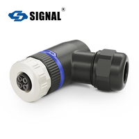 Connecteur coudé mâle/femelle M12 à codage F SIGNAL Aerospace, indice de protection IP68, plaqué or cuivre, verrouillage à vis, boîtier PA66+GF, alimentation