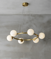 Personnalisé Moderne Naturel Espagnol Albâtre Marbre Pierre Globes Abat-Jour Pendentif Rond Lampe Villa Salon Restaurant Lustre