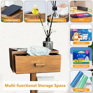 Moderno Soporte <span class=keywords><strong>de</strong></span> Papel Higiénico para Sala <span class=keywords><strong>de</strong></span> Estar con Estante, Soporte Multifuncional <span class=keywords><strong>de</strong></span> Madera para Rollos, Cajón <span class=keywords><strong>de</strong></span> Almacenamiento para Toallitas Húmedas - Product Image 3