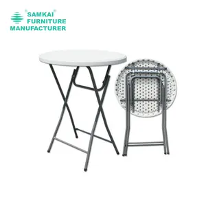 SK-ZDZ-B005 Event-Grade Round Bar Folding Table In White For Outdoor Festivities And Patio Dining