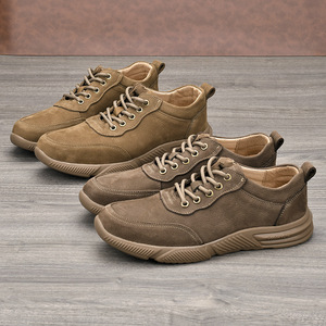 Chaussures de marche en cuir véritable à bout rond pour hommes, respirantes, à talon bas, décontractées pour l'extérieur - Product Image 4