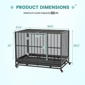 Gabbia per Cani in Metallo Nero con Tetto Apribile, Doppie Porte d'Accesso, Ruote Scorrevoli, Vassoio Rimovibile, Anti-Morso, Semplice, Verniciata a Polvere, Grande - Product Image 2
