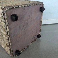 Panier carré doublé de très bonne qualité, en osier, pour le bois de chauffage, panier de rangement pour bûches en osier avec roulettes
