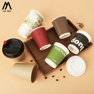 Xícaras de papel descartáveis impressas com logotipo de café quente de parede dupla única de 6 onças 8 onças 10 onças 12 onças 16 onças com design personalizado