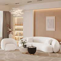 Nouveau design de meubles pour la maison, prix bas, grand canapé sectionnel moderne confortable en velours blanc crème, trois places, capitonné, semi-circulaire