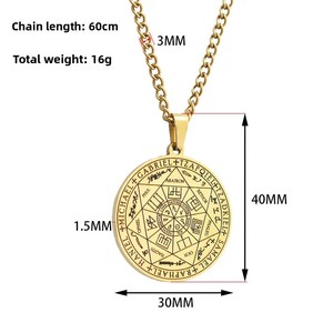Collar de hombre siete ángeles Círculo Mágico colgante geométrico oro Acero inoxidable colgante tótem religioso runa escritura sello - Product Image 2