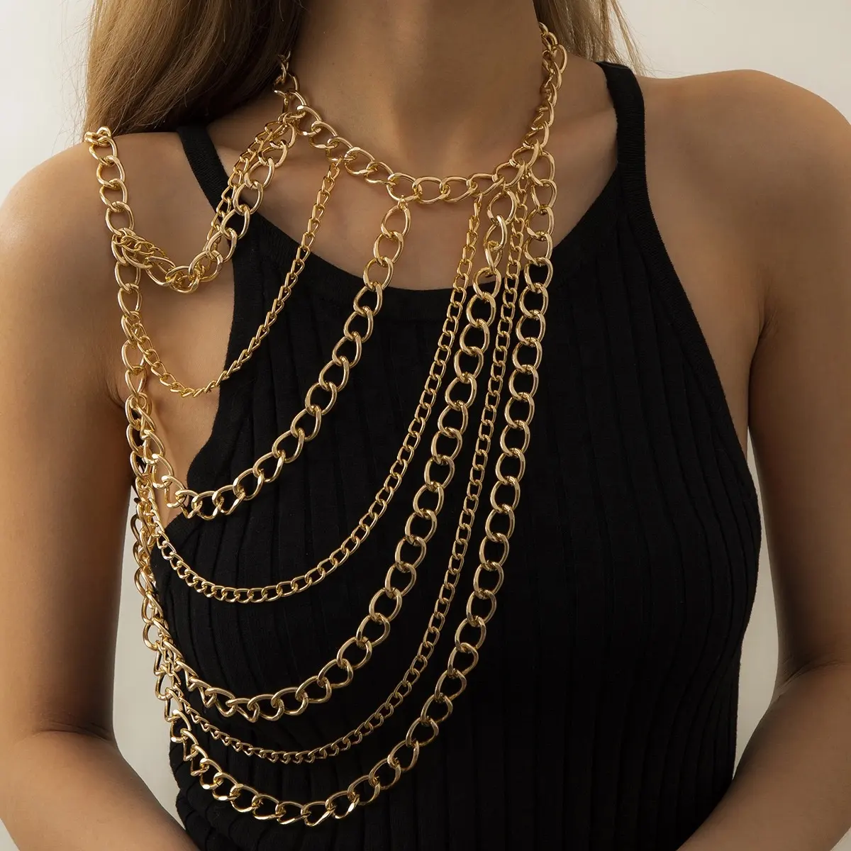 Trendy New Fashion Design Gold Color Body Chain 4-5 Layer Sexy Shoulders Waist Chains Jewelry For Women Girls Party Dress