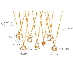 Mode Zodiaque Pendentif Colliers En Gros Personnalisé Or En Acier Inoxydable Douze Constellation Accessoires Zircon Bijoux - Product Image 6