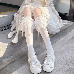 Lolita Sweet Over The Knee Stockings 20D Thin Milky White Lace Bow Women Spring Autumn Transparent - Product Image 1