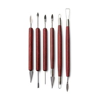 Ensemble de 6 outils de poterie en acier inoxydable et bois, couteaux de sculpture DIY, outils de façonnage, kit de modelage d'argile, art céramique fait main