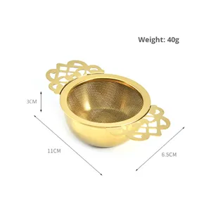 304 Stainless Steel Double Handle <strong>Tea</strong> Strainer Metal <strong>Tea</strong> <strong>Sieve</strong> Floral Design - Product Image 5
