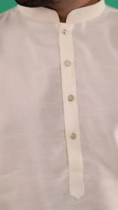 Buy Cream Solid Dupion Silk Straight <b>Kurta</b> with <b>Pajamas</b> Elegant Ethnic Wear for Festive and Traditional Occasions For <b>Men's</b> - Product Image 4