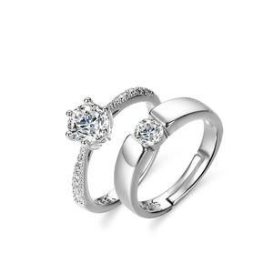 Bague réglable en diamant plaqué <span class=keywords><strong>argent</strong></span> de luxe promesse de <span class=keywords><strong>mariage</strong></span> personnalisée pour hommes et femmes vente en gros personnalisée - Product Image 1