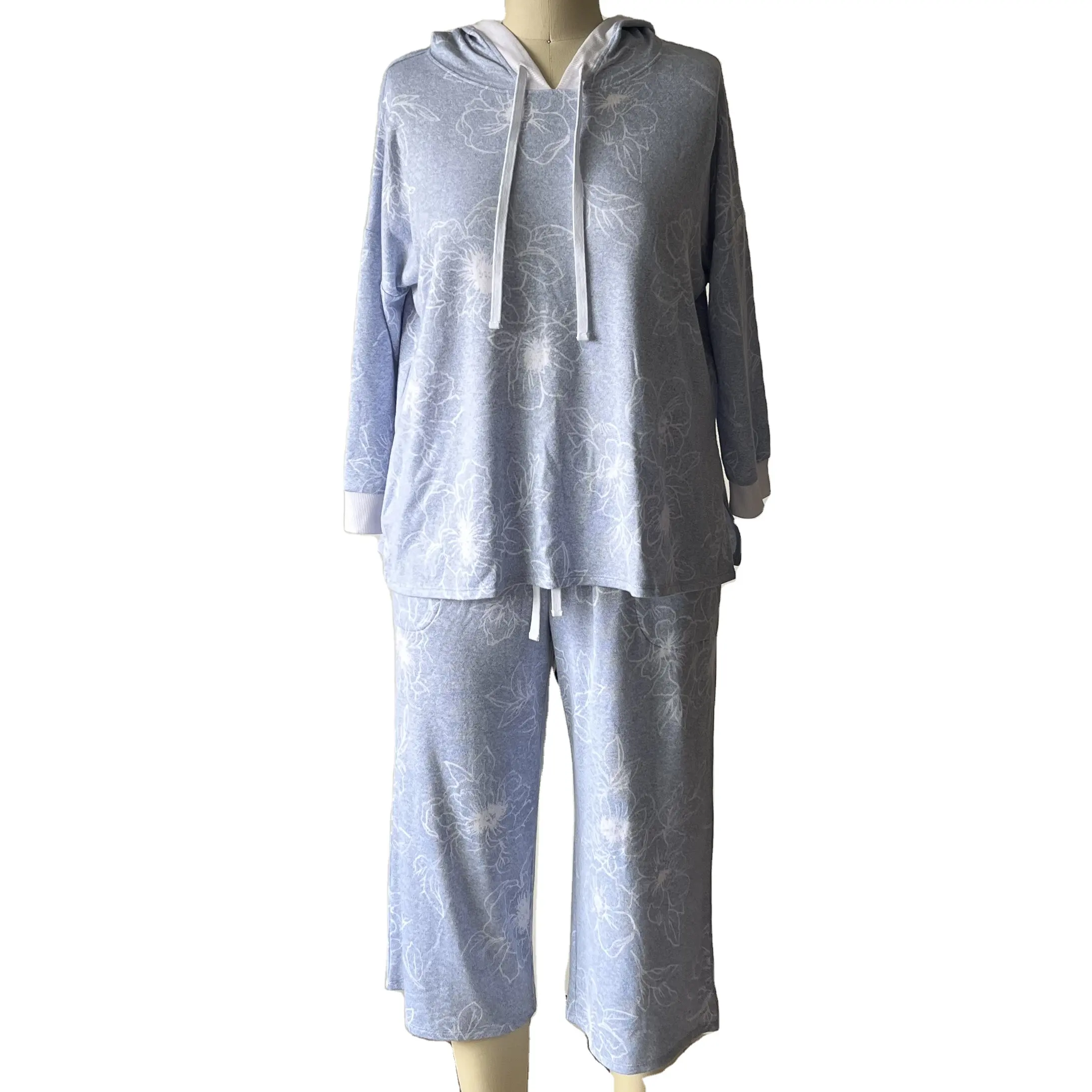 Lounge wear mit gebürstetem Druck Niedliche Homewear Pyjama-Sets 2-teilige Damen-Sets Damen-Nachtwäsche-Pyjamas für Frauen