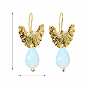 Orecchini Pendenti Vintage a Forma di Foglia di Ginkgo in Tono Oro con Pietra Colorata, Orecchini Creativi per Donne - Product Image 5