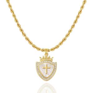 여성을위한 Milskye 귀여운 보석 고급 패션 14k 도금 골드 황동 다이아몬드 방패 신앙 목걸이 - Product Image 6