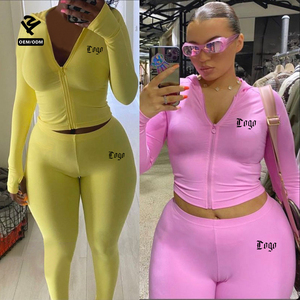F5581 Ensemble Deux Pièces Vêtements pour <span class=keywords><strong>Femme</strong></span> Veste Courte Zippée Pantalon de Jogging Moulant Legging Entraînement Tenue de Sport Survêtements pour <span class=keywords><strong>Femme</strong></span> - Product Image 3