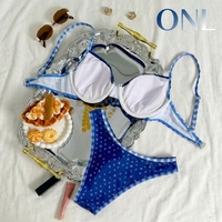 Ensemble bikini femme à armatures, motif carreaux vichy, deux pièces, avec bordure contrastante, push-up, taille basse, personnalisable OEM ODM