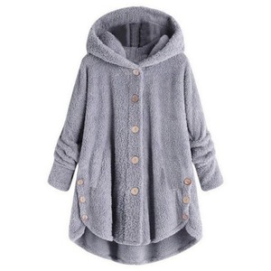 Nouvelle Collection Hiver – Manteau Femme Tendance en Peluche Boutonné, Coupe Irrégulière, Couleur Unie, Ample et Chaud - Product Image 2