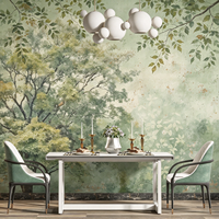 Papier peint mural personnalisé vintage vert arbre, murale botanique naturelle pour salon, salle à manger, mur de fond