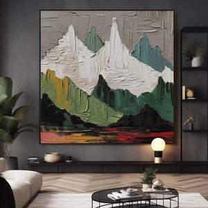 Art mural 3D contemporain, grande œuvre abstraite verte en plâtre et acrylique, motif montagne, pour la décoration moderne de la maison et des galeries - Product Image 3
