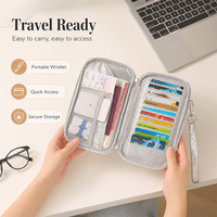 Porte-documents matelassé anti-RFID avec fermeture éclair, porte-cartes, organiseur de passeport, sac à bandoulière, étui de rangement de voyage