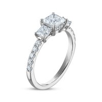 Bague de fiançailles en or blanc massif 10K/14K/18K avec trois pierres pavées en diamant de laboratoire taille princesse de 2 carats, certifiée IGI, personnalisable CVD/HPHT