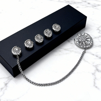 Ensemble de boutons de manchette en alliage métallique décoratif musulman personnalisé, de luxe, avec chaîne, boutons de manchette en forme d'étoile et de lune, pour chemise et costume, avec strass, pour hommes