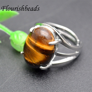 Bijoux mode femme homme pierre naturelle Lapis <span class=keywords><strong>cristal</strong></span> Onyx oeil de tigre améthyste 13x18mm <span class=keywords><strong>Cabochon</strong></span> ovale anneaux de pierres précieuses réglables - Product Image 2