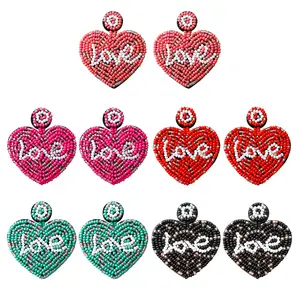 Stainless Steel Boho Seed Bead Dangle Earrings For Women Letter Love Heart Stud Earrings