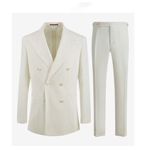 Blazer de tela Seersucker para hombre de alta calidad, trajes de doble botonadura, traje de esmoquin de boda para padrinos de boda, Suite de 2 piezas - Product Image 3
