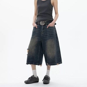 High Street déchiré sept huitièmes longueur Denim pantalon pour l'été nouvelle marque à la mode ample décontracté jambe droite Clean Fit pantalon - Product Image 6