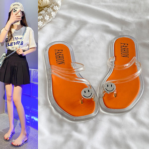 Sandales de plage amincissantes à clip d'orteil, style européen et américain, avec strass et motif <span class=keywords><strong>visage</strong></span> souriant, pour l'été et les loisirs en extérieur - Product Image 3