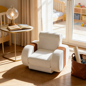 Sillón Infantil Nórdico de Terciopelo con Ribete Acanalado en Contraste, Silueta Redondeada, Cómodo y Suave - Product Image 5