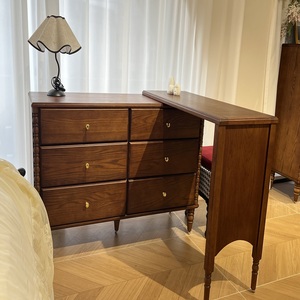 Commode haute à 5 tiroirs en chêne massif de style mi-siècle, grand meuble de rangement pour chambre à coucher, meuble de chevet - Product Image 5